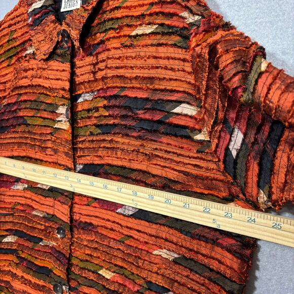 Chico's Silk Patchwork Ribbon Jacket Size 2 Large Striped Boho Artsy Statement - Picture 6 of 7